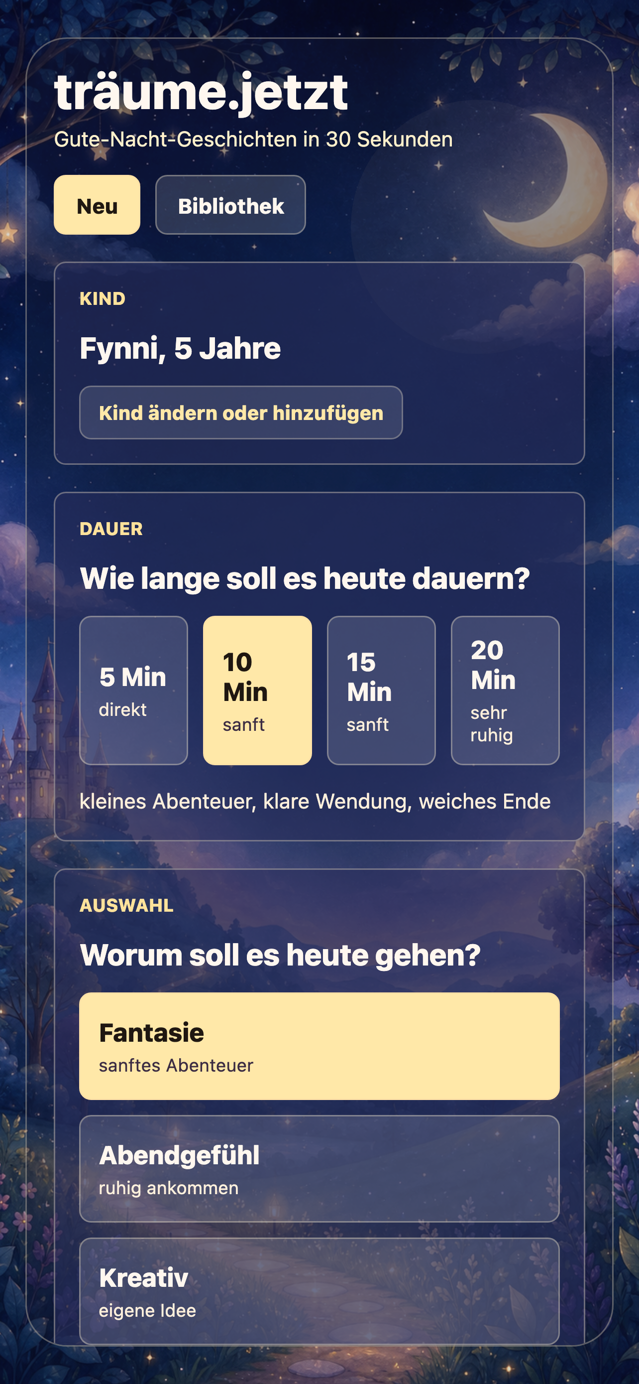 träume.jetzt Auswahlansicht