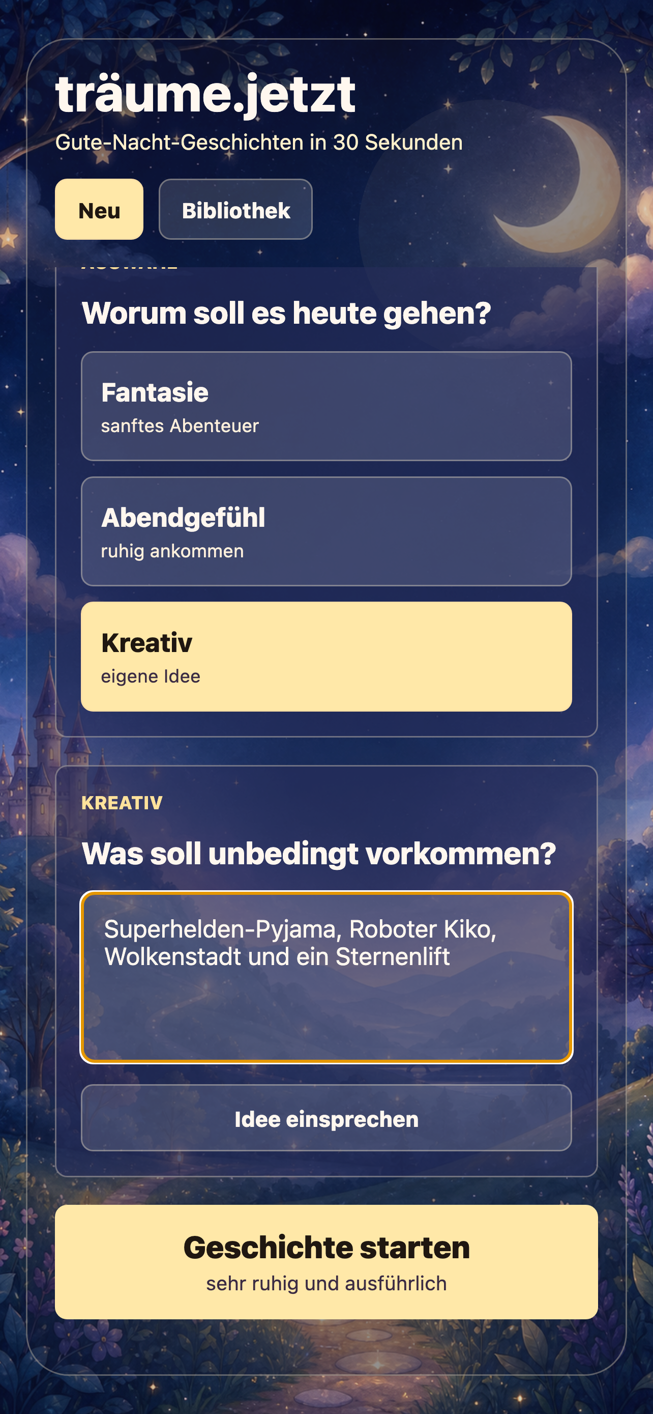 Kreativ-Modus in träume.jetzt